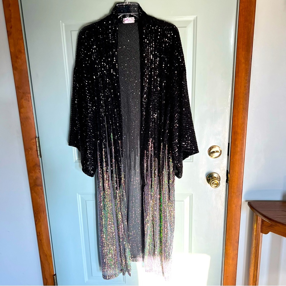 FREE PEOPLE PARTY ON SEQUIN KIMONO JACKET DUSTER